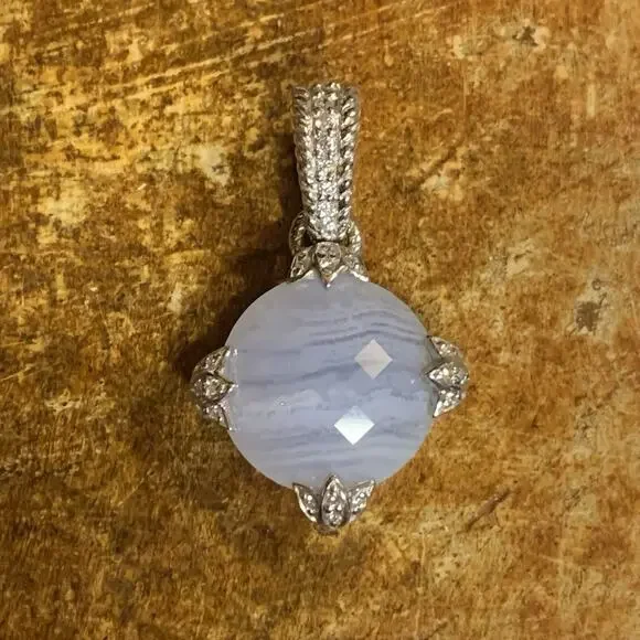 Judith Ripka Pendant/Enhancer Sterling Silver, Blue Lace Agate & CZ's Diamonique - Picture 4 of 8